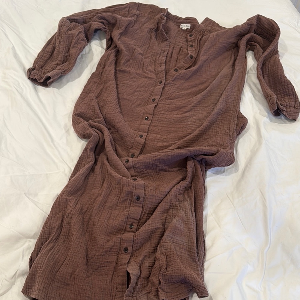 Acacia Swimwear purplish Buttoned Long Sleeve Dress- sun stained